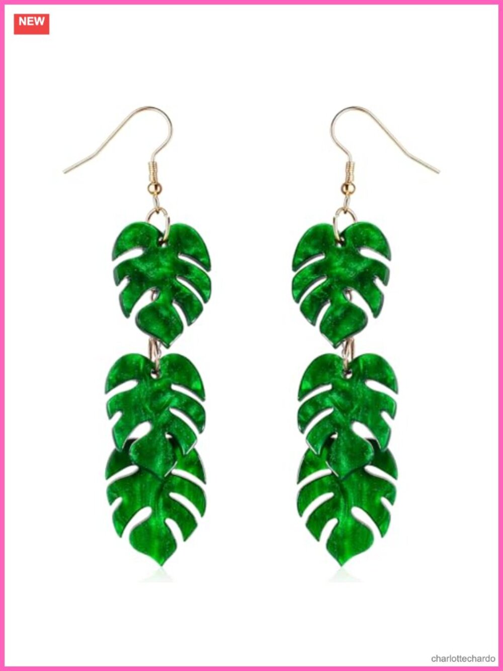 Palm Leaf Dangle Earrings Acrylic Resin Tropical Drop